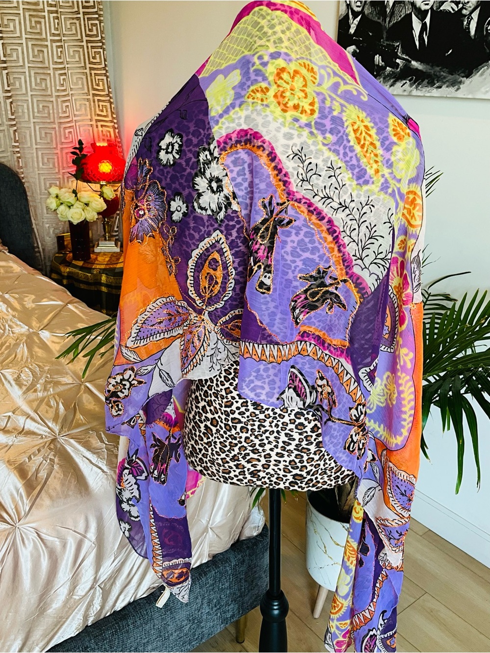 Vibrant Multicolor Floral Scarf - Picture 3 of 7